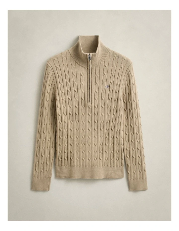 Cable Knit HalfinZip Sweater in Oat Beige image 5