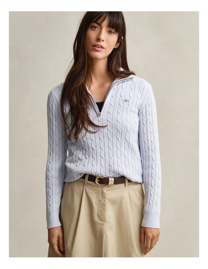 Cable Knit HalfinZip Sweater in Light Blue image 1