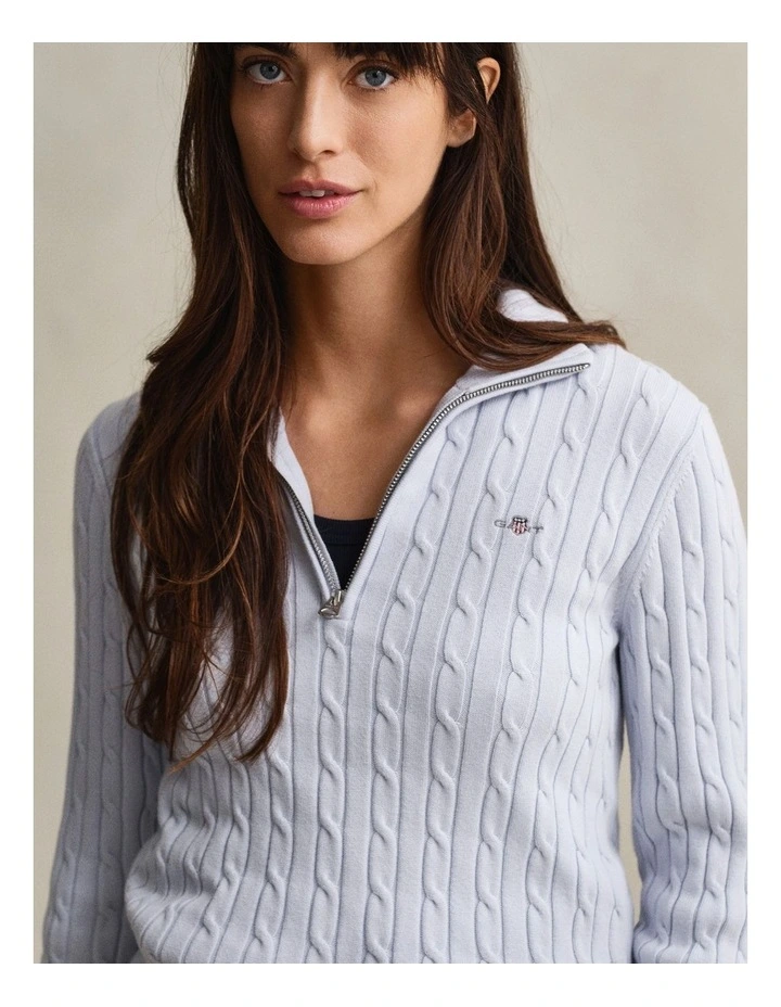 Cable Knit HalfinZip Sweater in Light Blue image 3