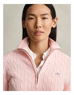 Cable Knit Half-Zip Sweater in Apricot Pink