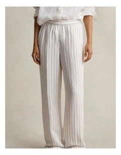 Striped Linen Blend Pants in Eggshell