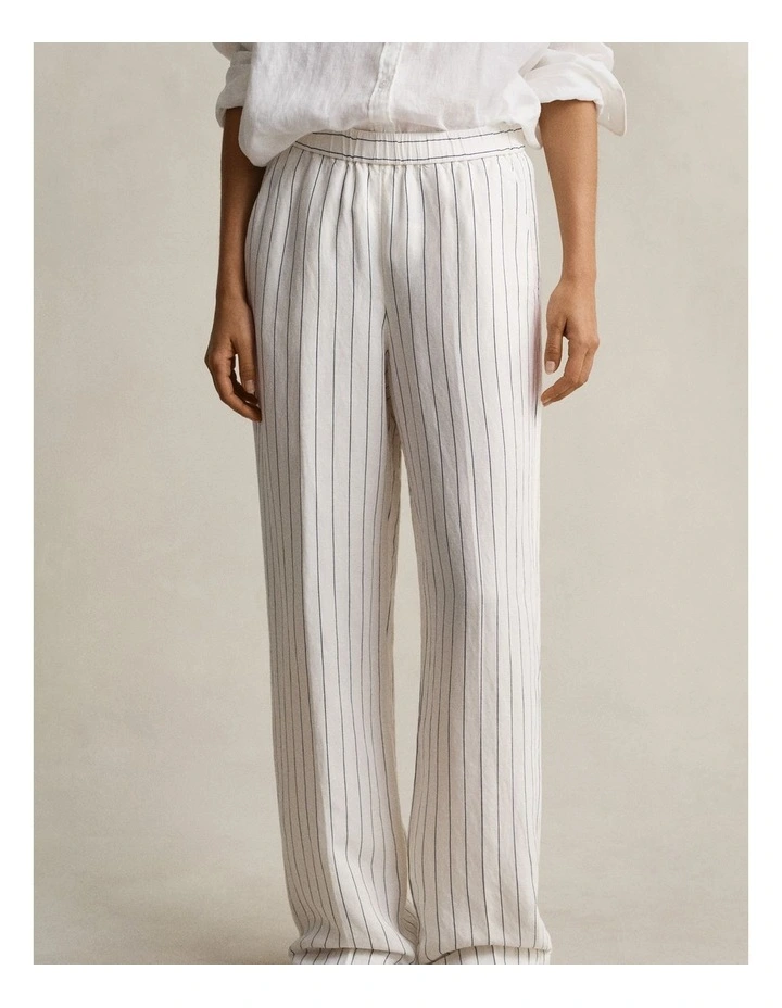 Striped Linen Blend Pants in Eggshell image 1