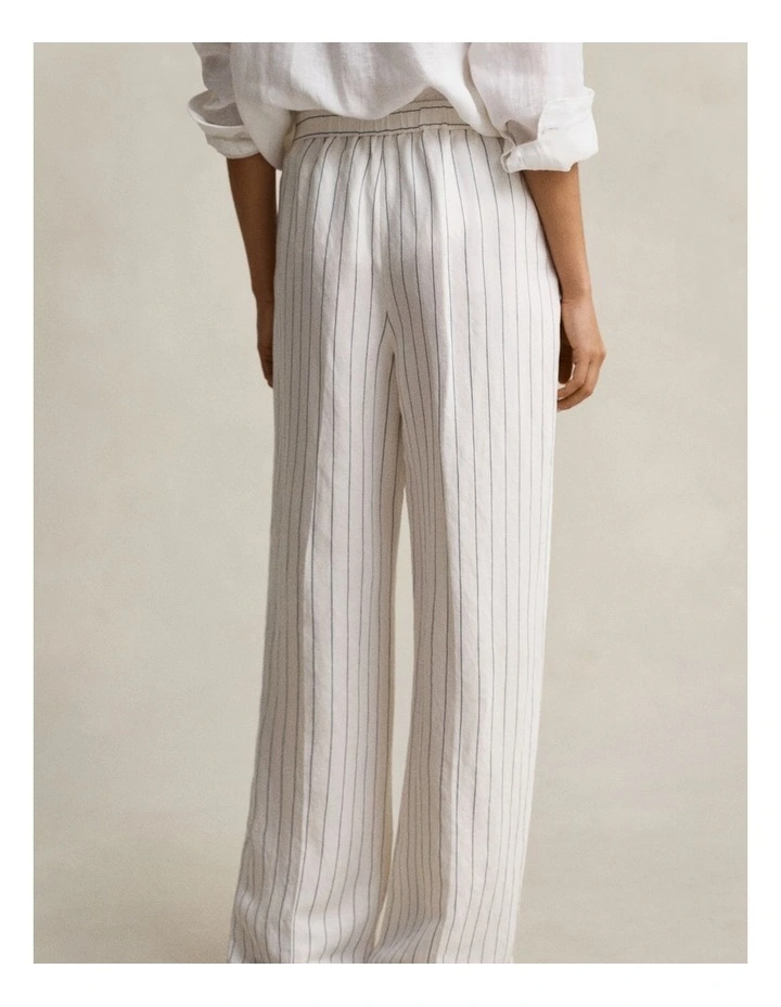 Striped Linen Blend Pants in Eggshell image 2
