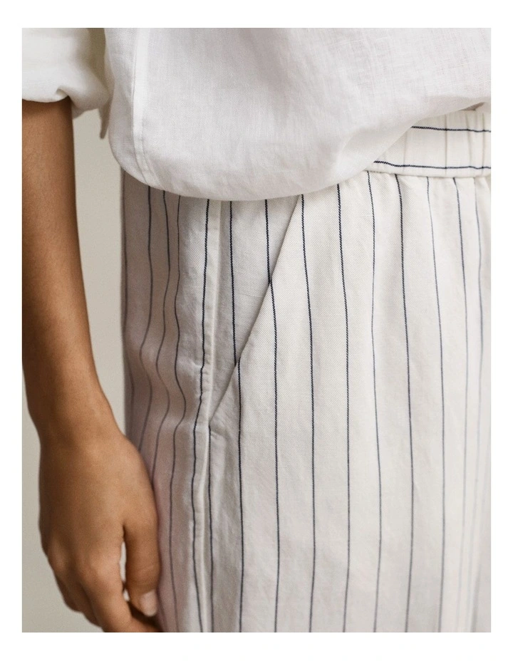 Striped Linen Blend Pants in Eggshell image 4