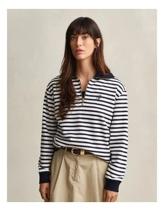 Striped Half-Zip Sweatshirt in Evening Blue