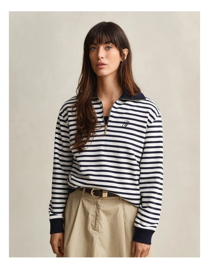Striped Half-Zip Sweatshirt in Evening Blue image 1