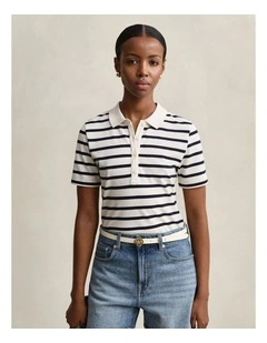 Striped Piqu Polo Shirt in Eggshell