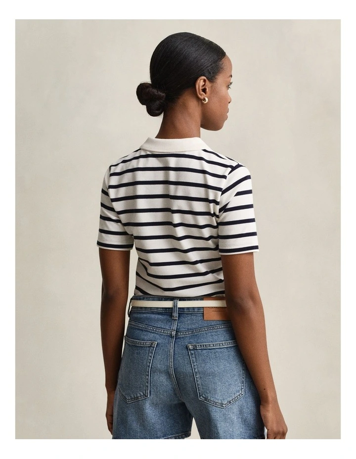 Striped Piqu Polo Shirt in Eggshell image 2