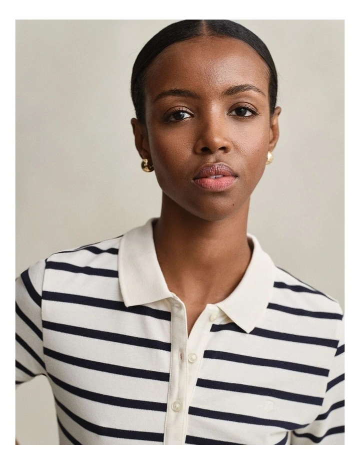 Striped Piqu Polo Shirt in Eggshell image 3
