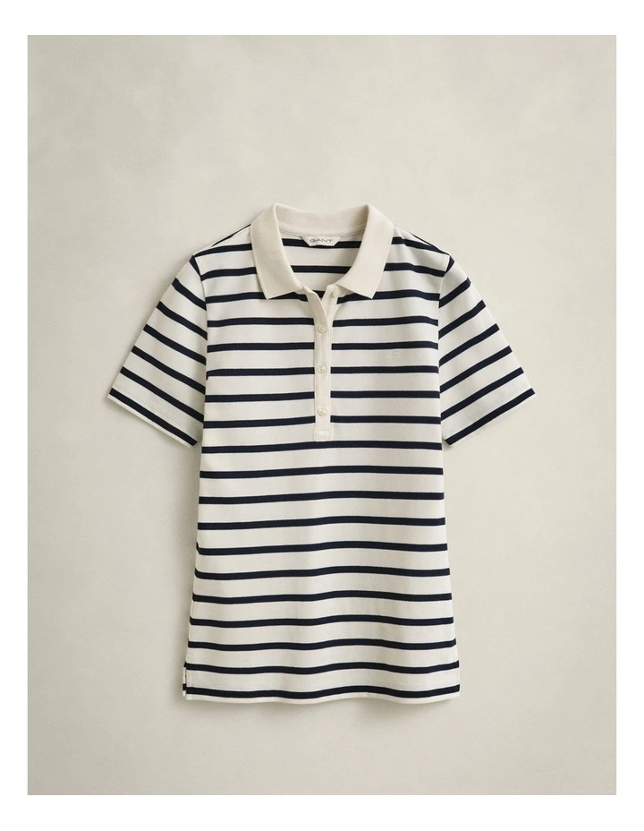 Striped Piqu Polo Shirt in Eggshell image 5