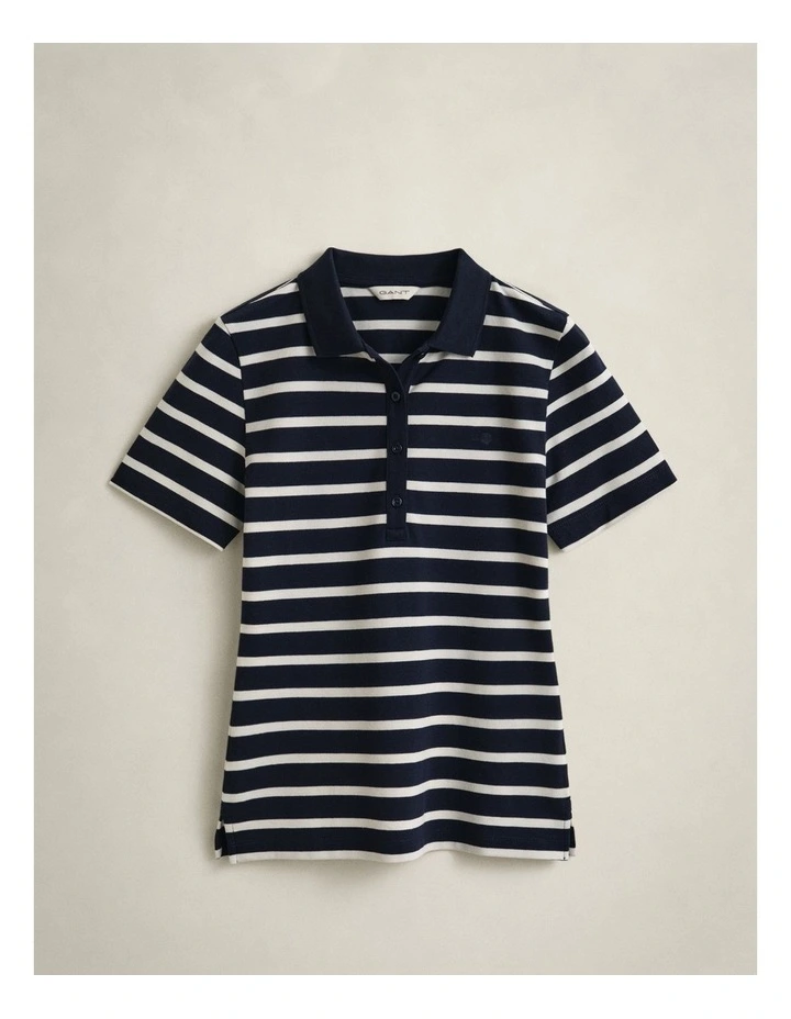 Striped Piqu Polo Shirt in Evening Blue image 5