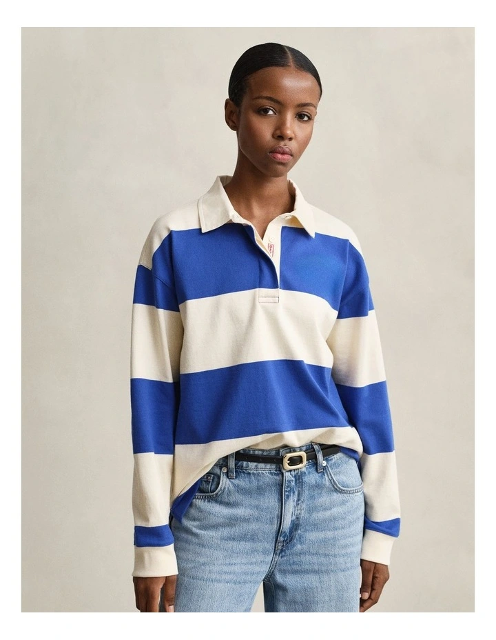 Striped Cotton Heavy Rugger in Royal Blue image 1