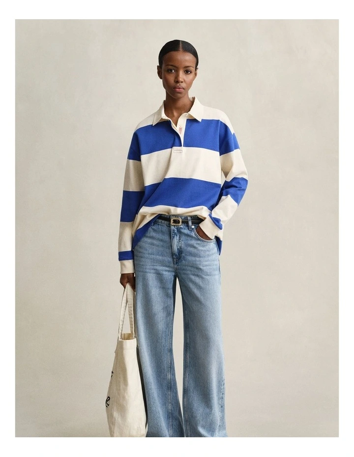 Striped Cotton Heavy Rugger in Royal Blue image 5