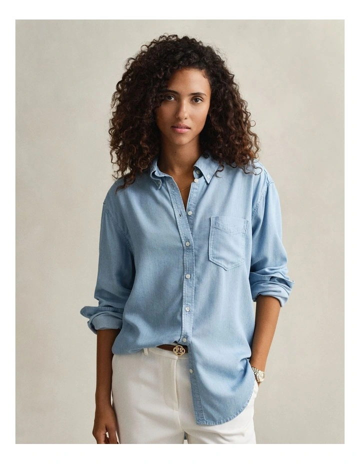 Indigo Shirt in Light Blue Worn In image 1