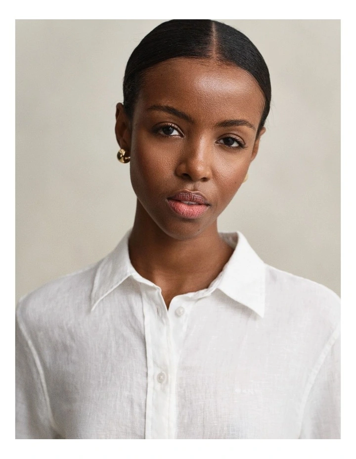 Regular Fit Linen Shirt in White image 4