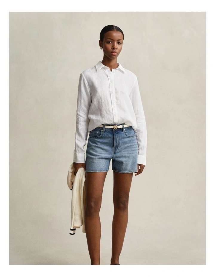 Regular Fit Linen Shirt in White image 5