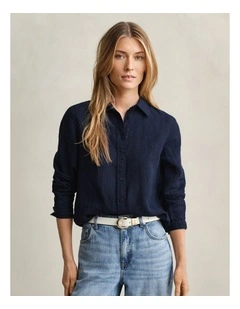 Regular Fit Linen Shirt in Evening Blue