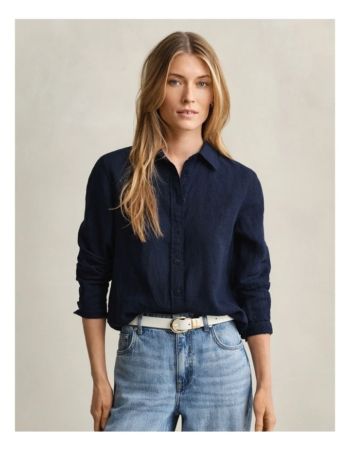 Regular Fit Linen Shirt in Evening Blue image 1