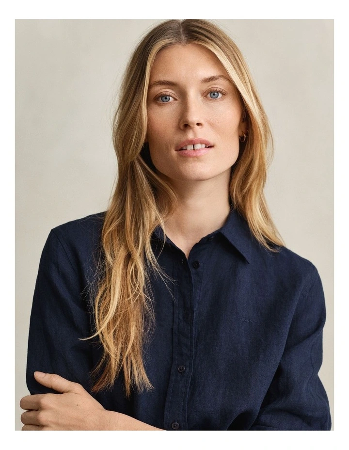 Regular Fit Linen Shirt in Evening Blue image 3
