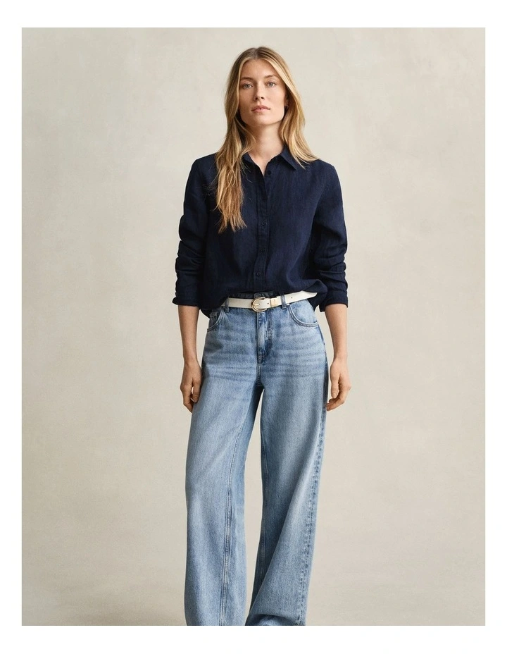Regular Fit Linen Shirt in Evening Blue image 4