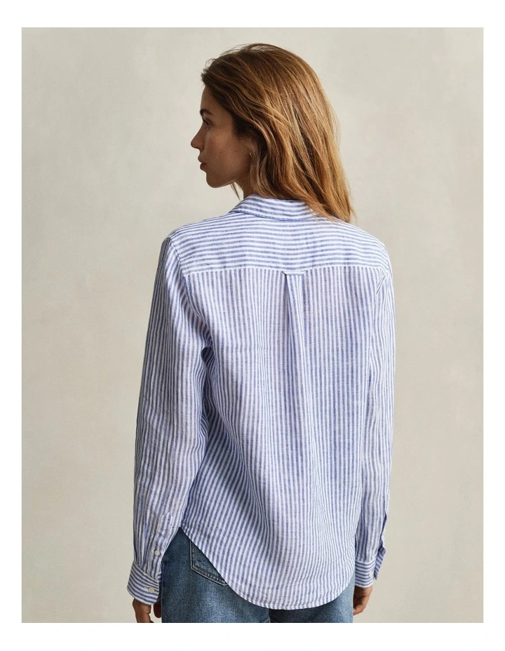 Regular Fit Striped Linen Shirt in Royal Blue image 4