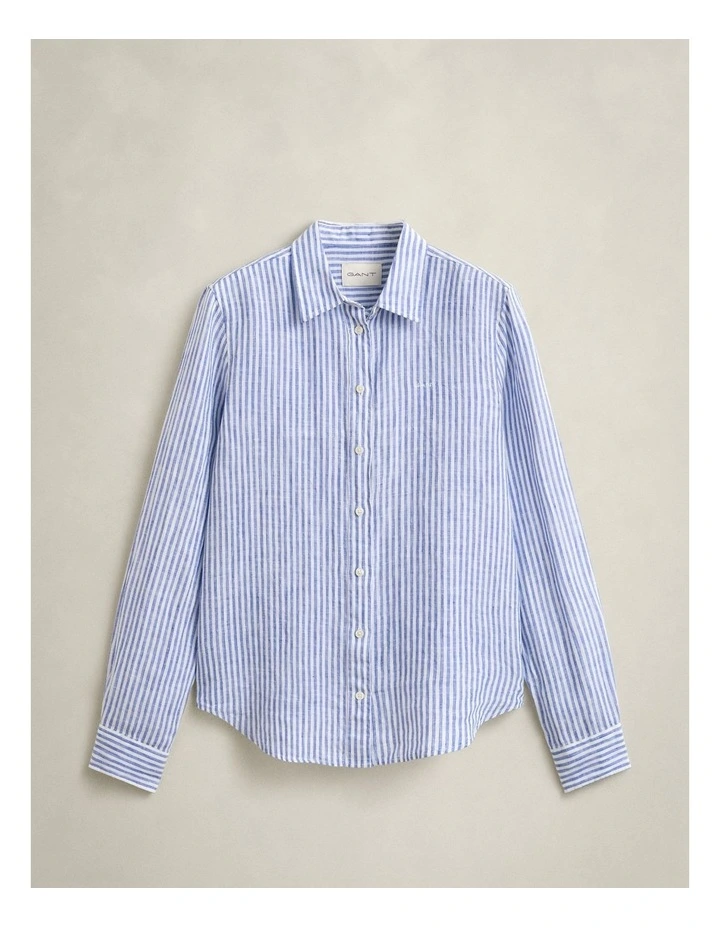Regular Fit Striped Linen Shirt in Royal Blue image 5