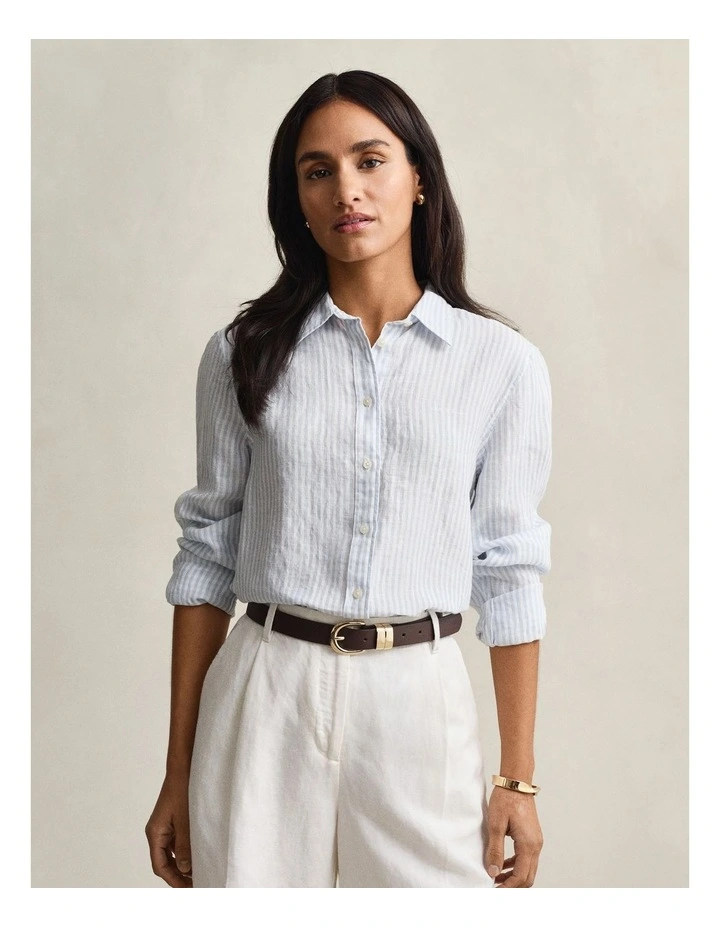 Regular Fit Striped Linen Shirt in Light Blue image 1
