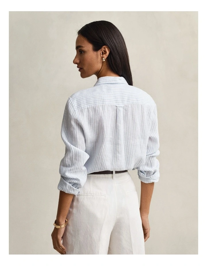 Regular Fit Striped Linen Shirt in Light Blue image 2