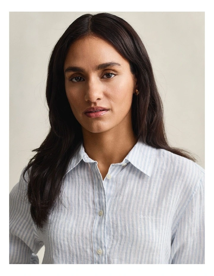 Regular Fit Striped Linen Shirt in Light Blue image 3