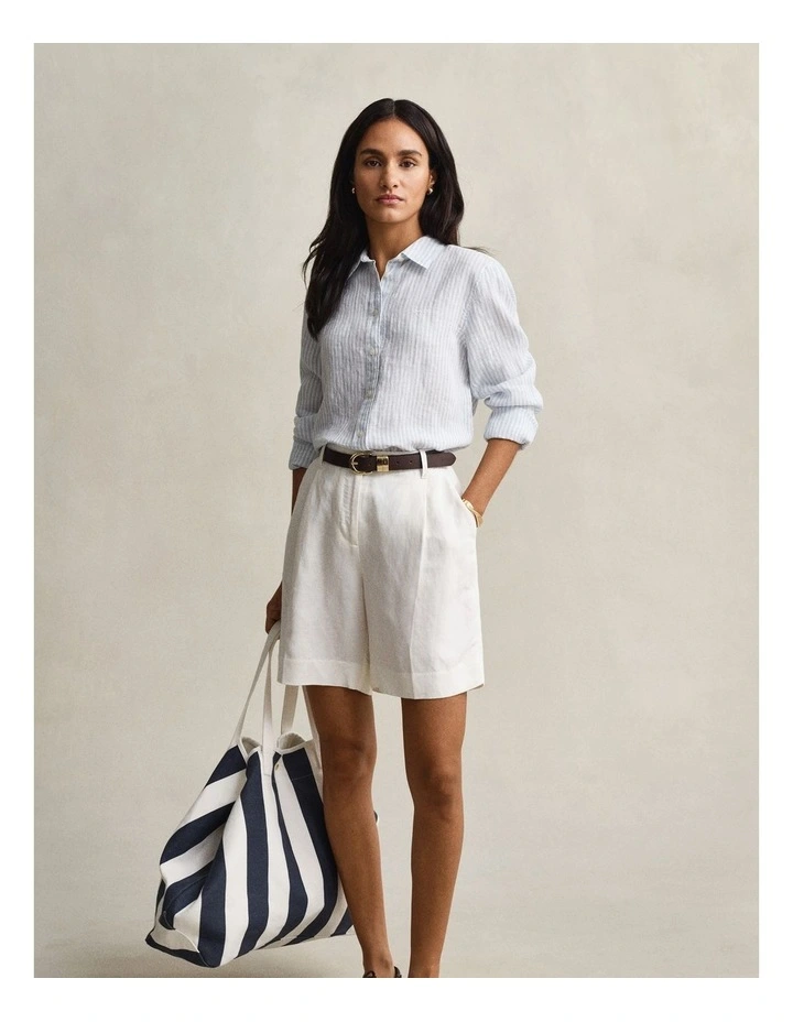 Regular Fit Striped Linen Shirt in Light Blue image 4