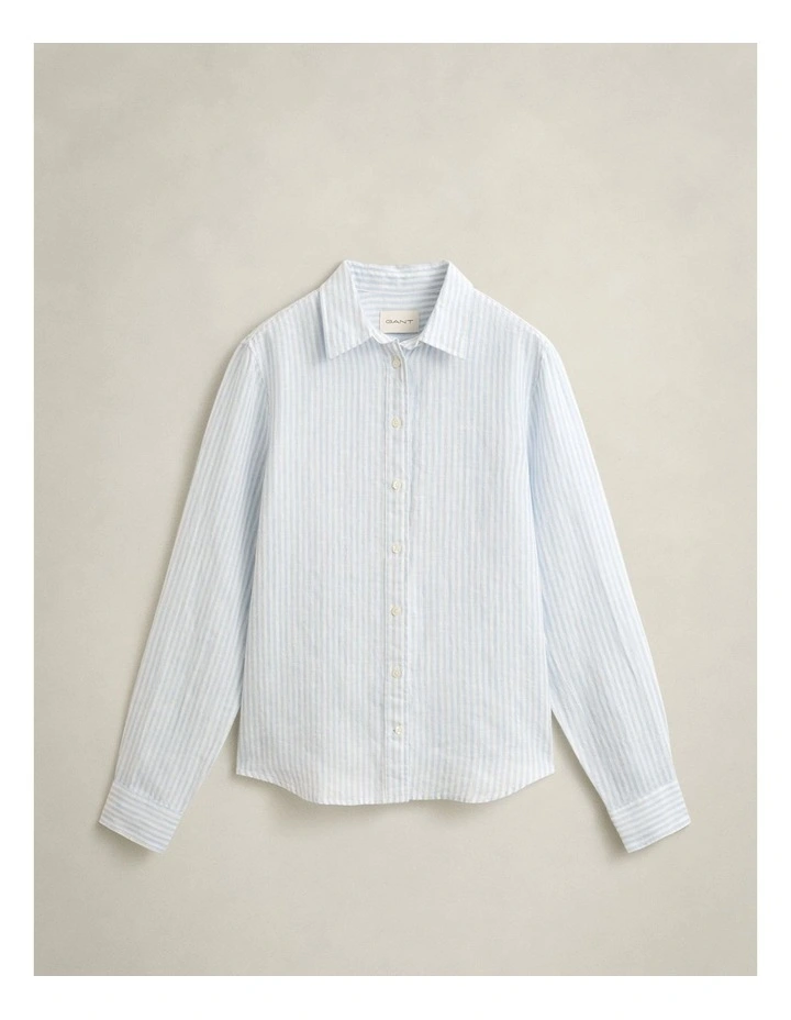 Regular Fit Striped Linen Shirt in Light Blue image 5