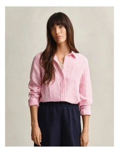 Regular Fit Striped Linen Shirt in Bright Fuschia