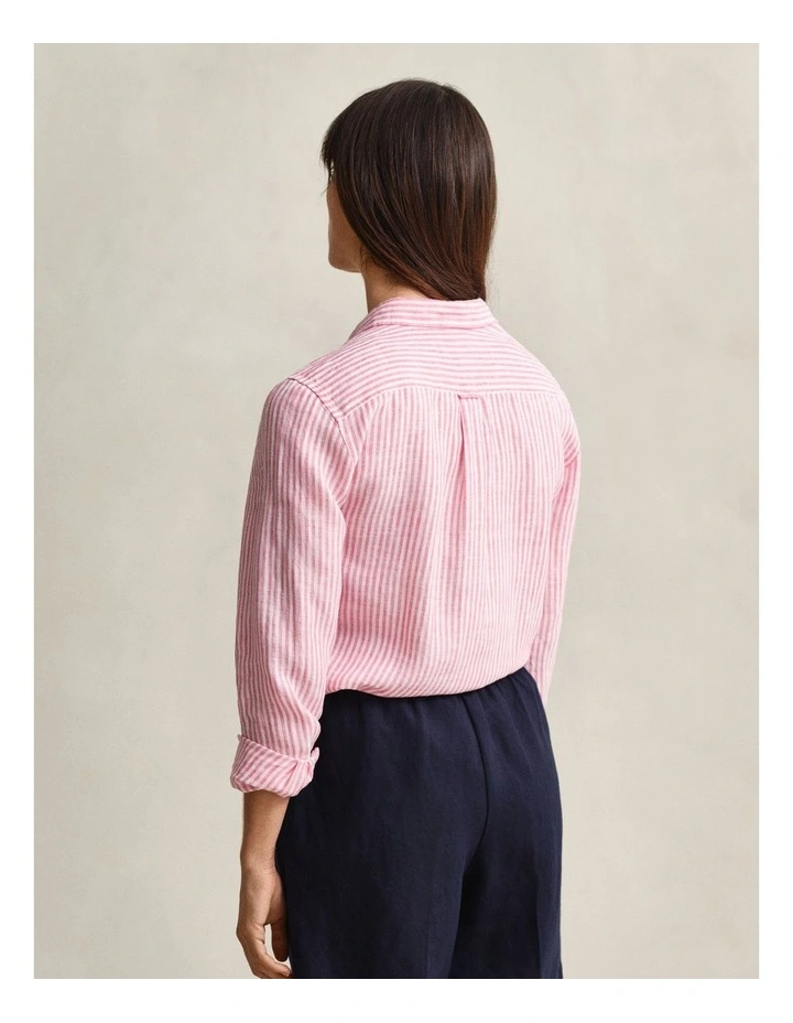 Regular Fit Striped Linen Shirt in Bright Fuschia image 2
