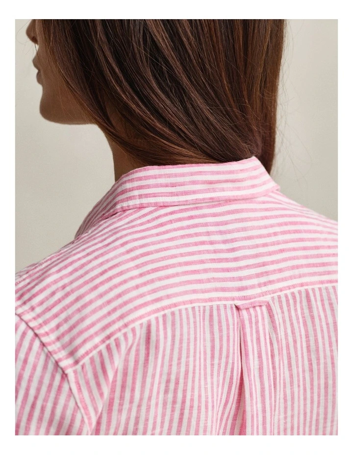 Regular Fit Striped Linen Shirt in Bright Fuschia image 3