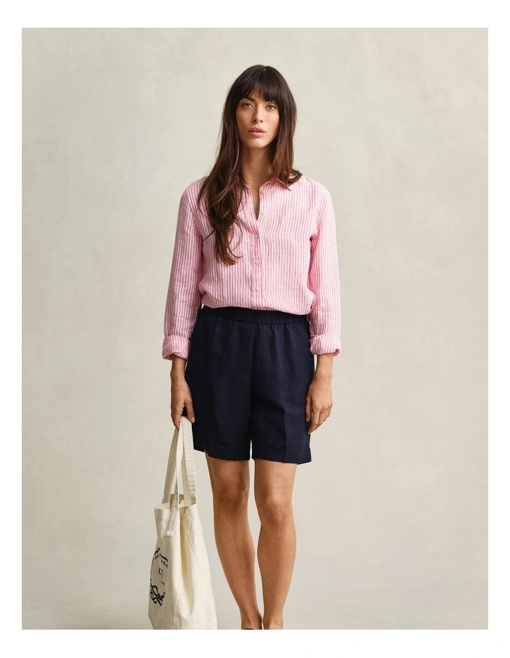 Regular Fit Striped Linen Shirt in Bright Fuschia image 4