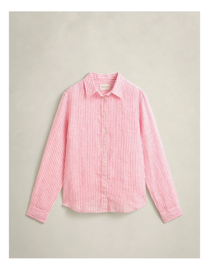 Regular Fit Striped Linen Shirt in Bright Fuschia image 5