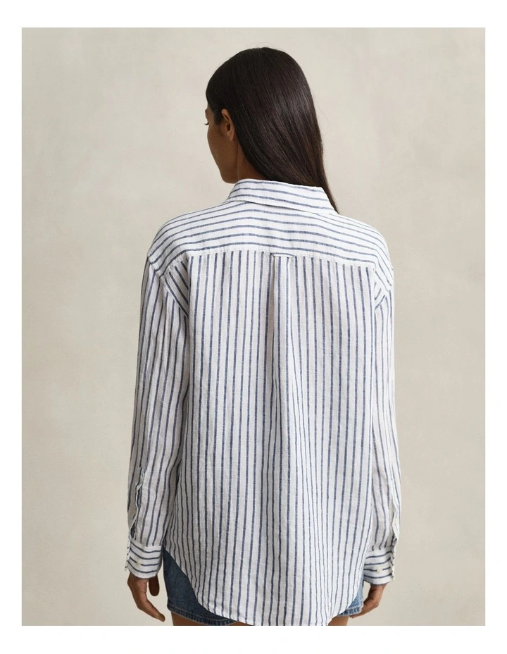 Relaxed Fit Striped Linen Shirt in Evening Blue image 2