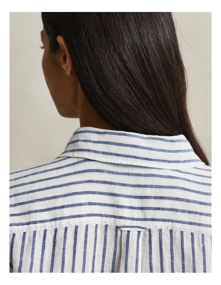 Relaxed Fit Striped Linen Shirt in Evening Blue image 3