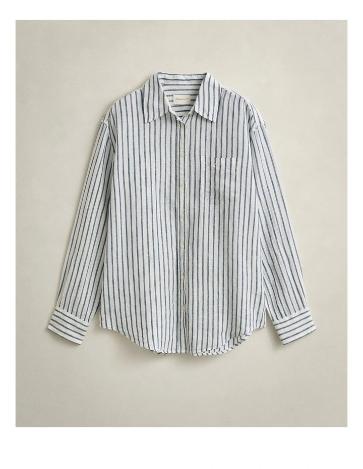 Relaxed Fit Striped Linen Shirt in Evening Blue image 6
