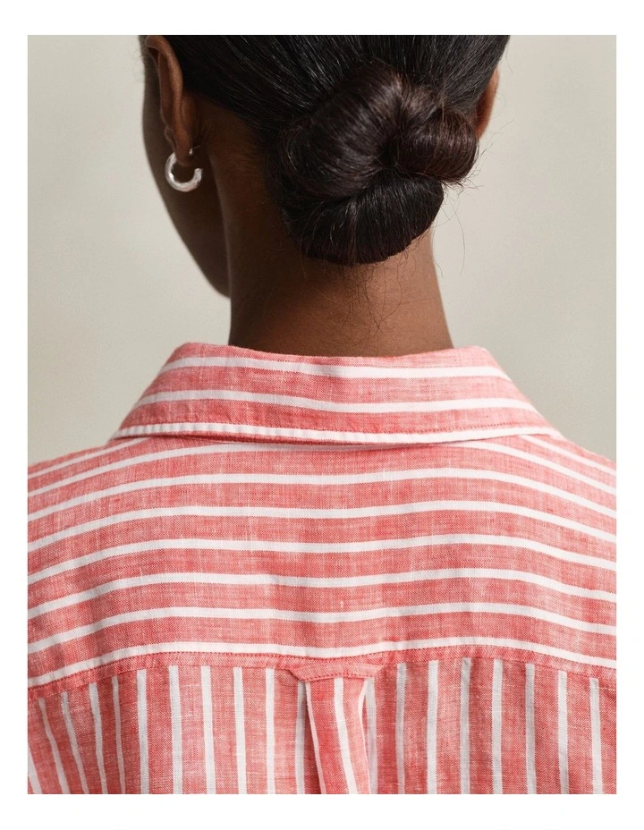 Relaxed Fit Striped Linen Shirt in Perfect Red image 2
