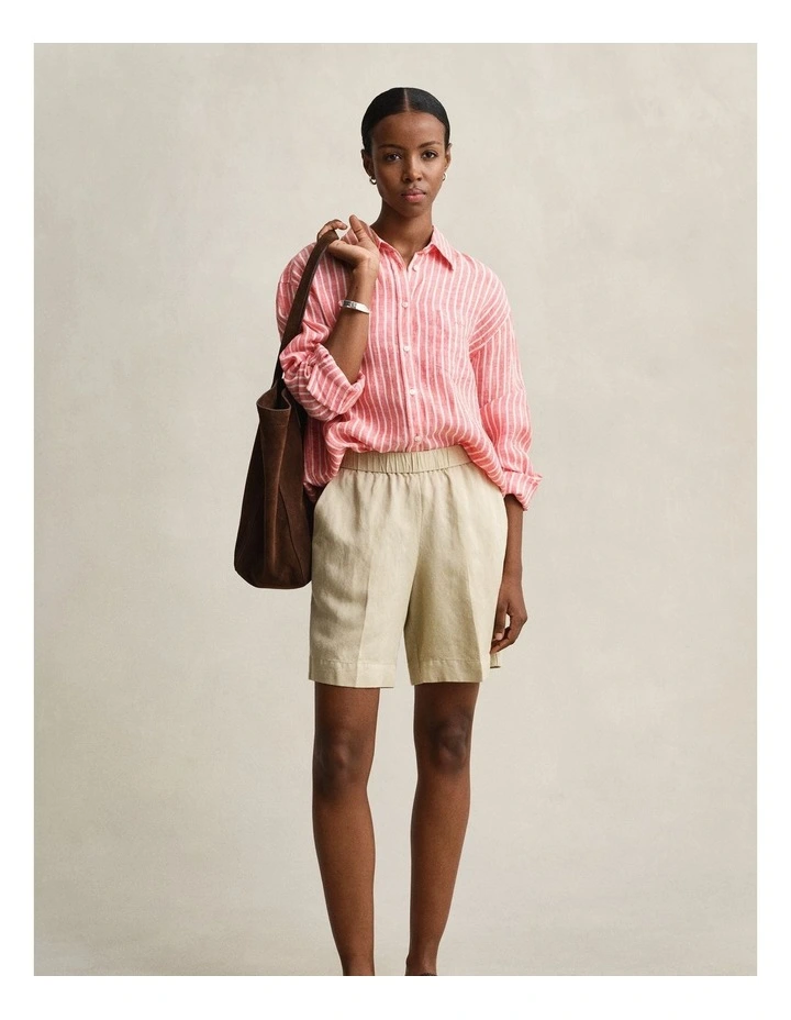 Relaxed Fit Striped Linen Shirt in Perfect Red image 3