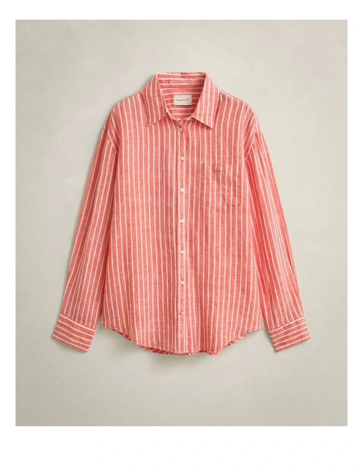Relaxed Fit Striped Linen Shirt in Perfect Red image 4