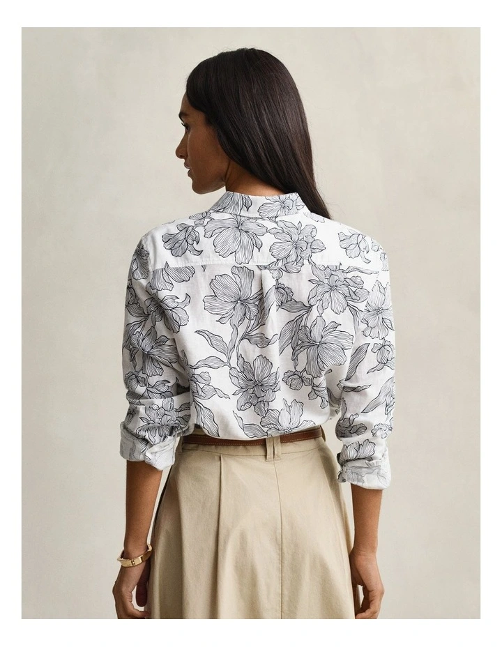 Floral Linen Shirt in Evening Blue image 2