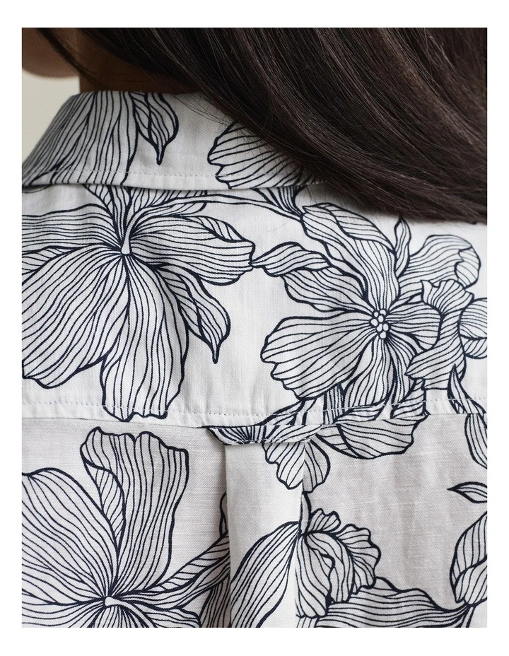 Floral Linen Shirt in Evening Blue image 3