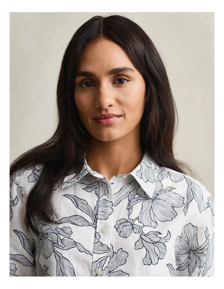 Floral Linen Shirt in Evening Blue image 4