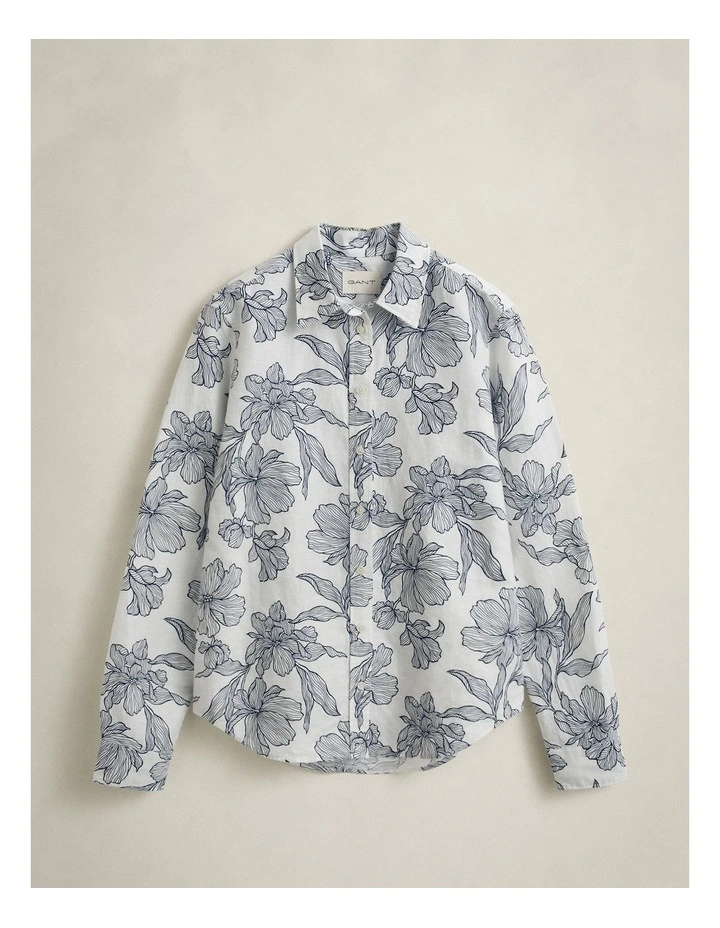 Floral Linen Shirt in Evening Blue image 6