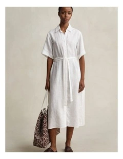 Linen Shirt Dress in White