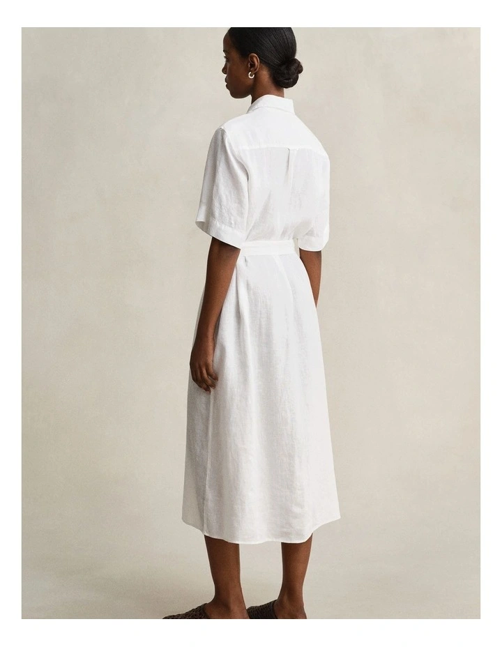 Linen Shirt Dress in White image 2