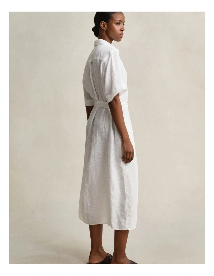 Linen Shirt Dress in White image 3