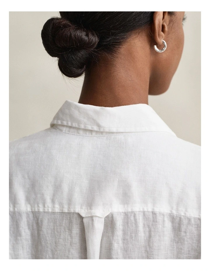 Linen Shirt Dress in White image 4